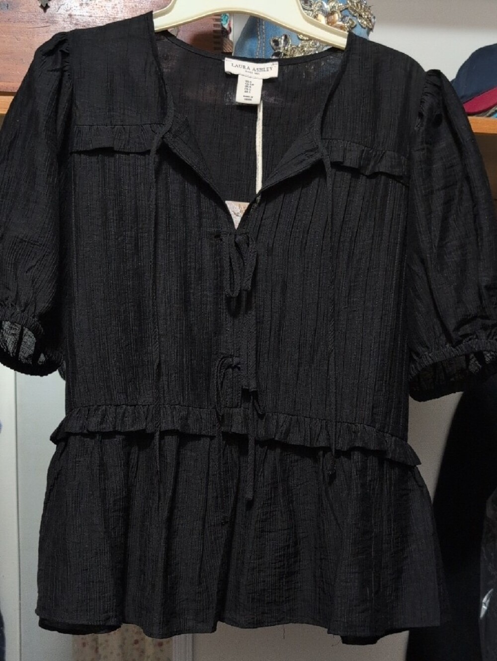 Laura Ashley Black Ruffle-Tiered Peasant Top - Picture 7 of 7